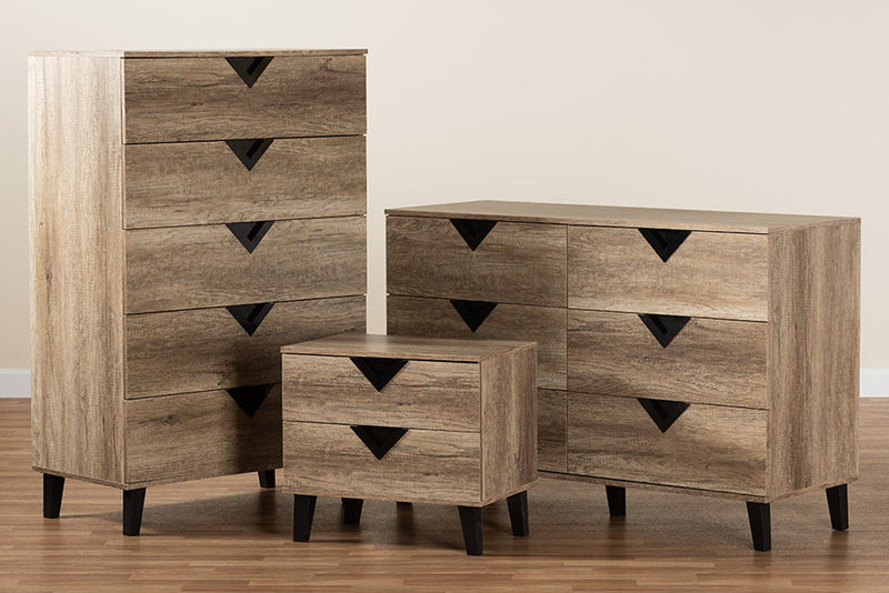 Ancel Two-Tone Black and Light Brown 3-Piece Storage Set Baxton