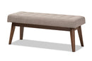 Louis Walnut Wood Light Gray Fabric Button-Tufted Bench Baxton