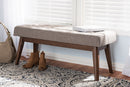 Louis Walnut Wood Light Gray Fabric Button-Tufted Bench Baxton
