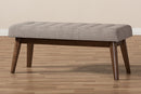 Louis Walnut Wood Light Gray Fabric Button-Tufted Bench Baxton