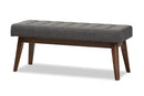 Louis Walnut Wood Dark Gray Fabric Button-Tufted Bench Baxton