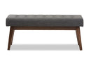 Louis Walnut Wood Dark Gray Fabric Button-Tufted Bench Baxton