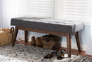 Louis Walnut Wood Dark Gray Fabric Button-Tufted Bench Baxton
