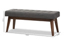 Louis Walnut Wood Dark Gray Fabric Button-Tufted Bench Baxton