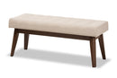 Louis Walnut Wood Light Beige Fabric Button-Tufted Bench Baxton