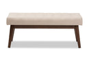 Louis Walnut Wood Light Beige Fabric Button-Tufted Bench Baxton