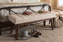 Louis Walnut Wood Light Beige Fabric Button-Tufted Bench Baxton