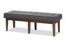 Lilia Walnut Wood Dark Gray Fabric Button-Tufted Bench Baxton