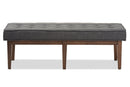 Lilia Walnut Wood Dark Gray Fabric Button-Tufted Bench Baxton