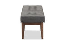 Lilia Walnut Wood Dark Gray Fabric Button-Tufted Bench Baxton