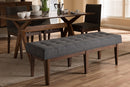 Lilia Walnut Wood Dark Gray Fabric Button-Tufted Bench Baxton