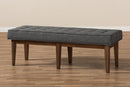 Lilia Walnut Wood Dark Gray Fabric Button-Tufted Bench Baxton