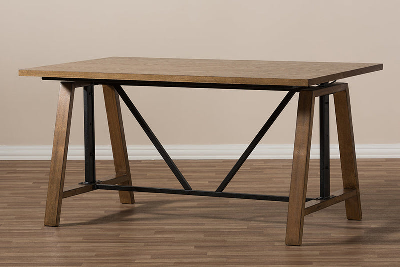 Septa Metal and Distressed Wood Adjustable Height Work Table Baxton