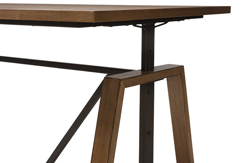 Septa Metal and Distressed Wood Adjustable Height Work Table Baxton