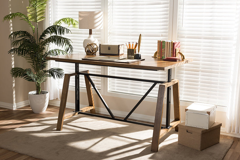 Septa Metal and Distressed Wood Adjustable Height Work Table Baxton