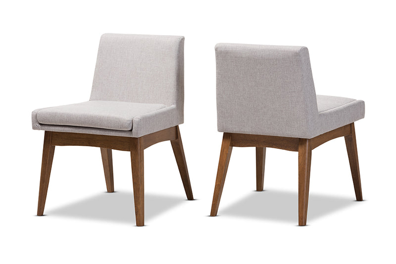 Larine Mid-Century Modern Walnut Wood Finishing Greyish Beige Fabric Dining Side Chair (Set of 2)