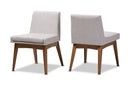 Larine Walnut Wood Finishing Greyish Beige Fabric Dining Side Chair (Set of 2) Baxton