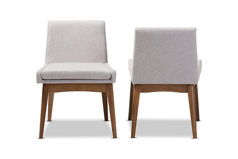 Larine Mid-Century Modern Walnut Wood Finishing Greyish Beige Fabric Dining Side Chair (Set of 2)