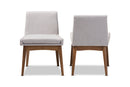 Larine Walnut Wood Finishing Greyish Beige Fabric Dining Side Chair (Set of 2) Baxton