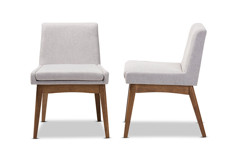 Larine Mid-Century Modern Walnut Wood Finishing Greyish Beige Fabric Dining Side Chair (Set of 2)