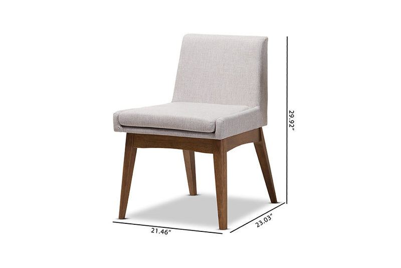 Larine Walnut Wood Finishing Greyish Beige Fabric Dining Side Chair (Set of 2) Baxton