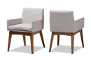 Larine Walnut Wood Finishing Greyish Beige Fabric Dining Armchair (Set of 2) Baxton