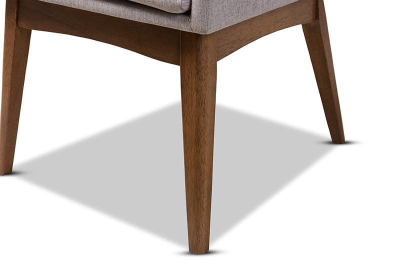 Larine Walnut Wood Finishing Greyish Beige Fabric Dining Armchair (Set of 2) Baxton