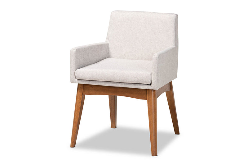 Malvina Greyish Beige Fabric Upholstered and Walnut Brown 5-Piece Dining Set Baxton