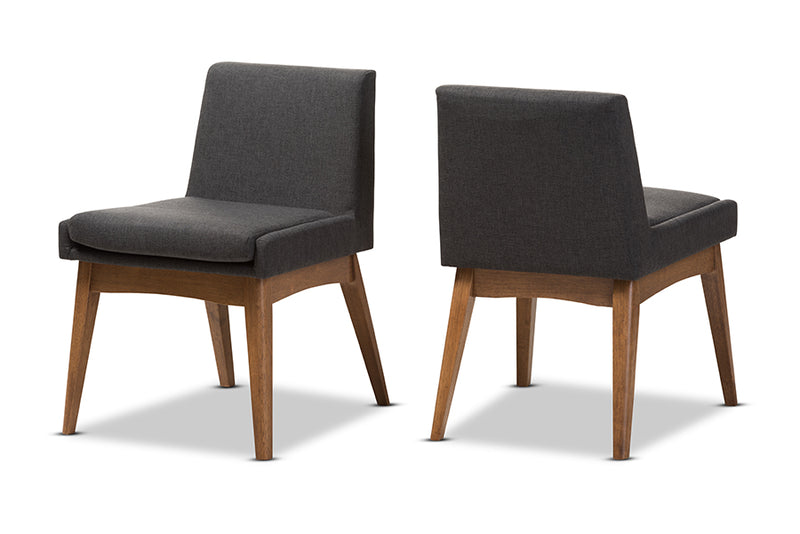 Larine Mid-Century Modern Walnut Wood Finishing Dark Fabric Dining Side Chair (Set of 2)