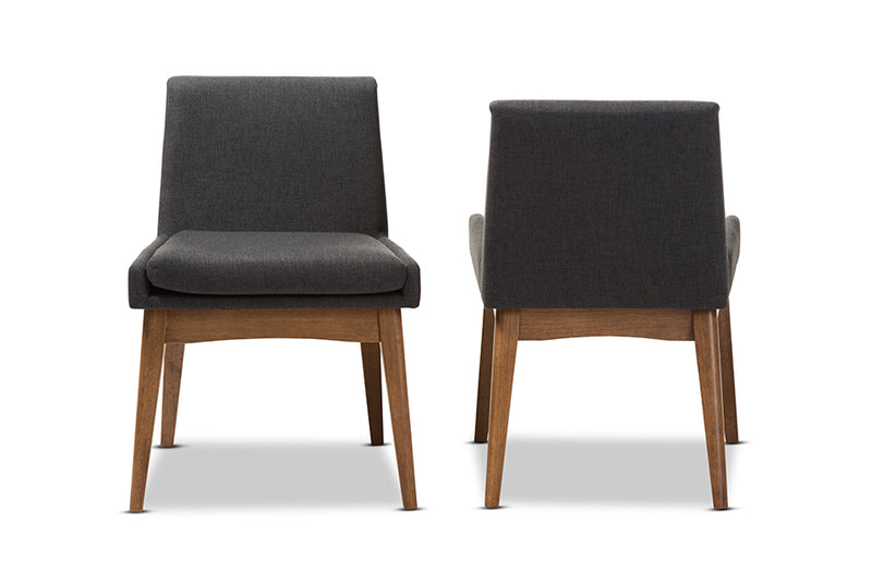 Larine Mid-Century Modern Walnut Wood Finishing Dark Fabric Dining Side Chair (Set of 2)