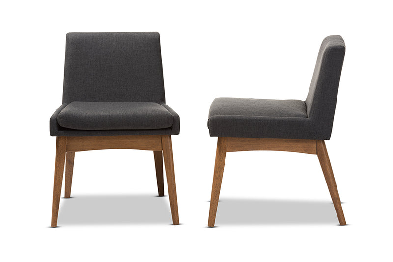 Larine Mid-Century Modern Walnut Wood Finishing Dark Fabric Dining Side Chair (Set of 2)