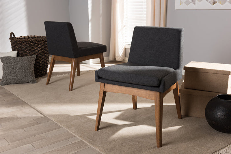 Larine Walnut Wood Finishing Dark Fabric Dining Side Chair (Set of 2) Baxton