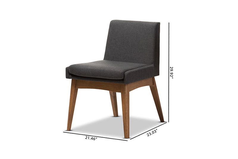 Larine Walnut Wood Finishing Dark Fabric Dining Side Chair (Set of 2) Baxton