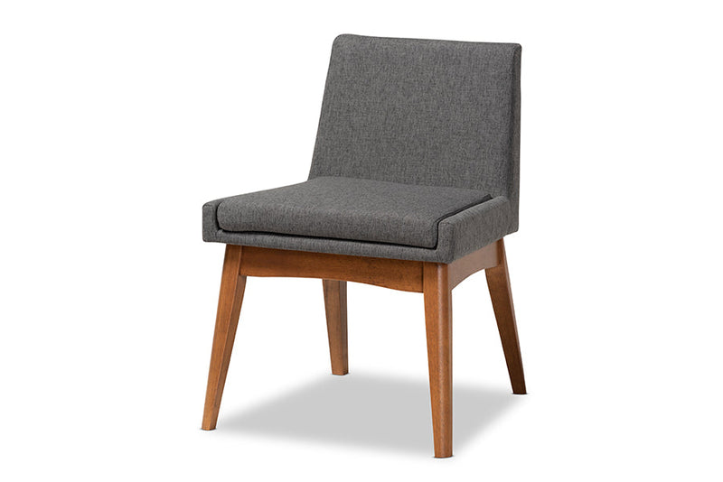 Larine Dark Gray Fabric Upholstered and Walnut Brown 5-Piece Dining Set Baxton