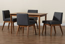 Larine Dark Gray Fabric Upholstered and Walnut Brown 5-Piece Dining Set Baxton