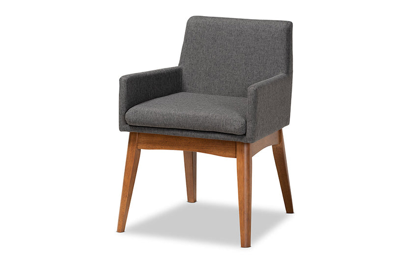 Malvina Dark Gray Fabric Upholstered and Walnut Brown 5-Piece Dining Set Baxton