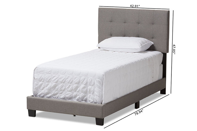 Evania Modern and Contemporary Light Gray Fabric Twin Size Bed