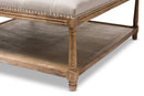 Larissa Weathered Oak Beige Linen Square Coffee Table Ottoman Baxton