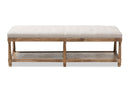 Barito Weathered Oak Beige Linen Upholstered Ottoman Bench Baxton