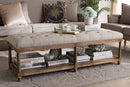 Barito Weathered Oak Beige Linen Upholstered Ottoman Bench Baxton