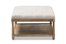 Larissa Weathered Oak Beige Linen Rectangular Coffee Table Ottoman Baxton