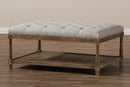 Larissa Weathered Oak Beige Linen Rectangular Coffee Table Ottoman Baxton
