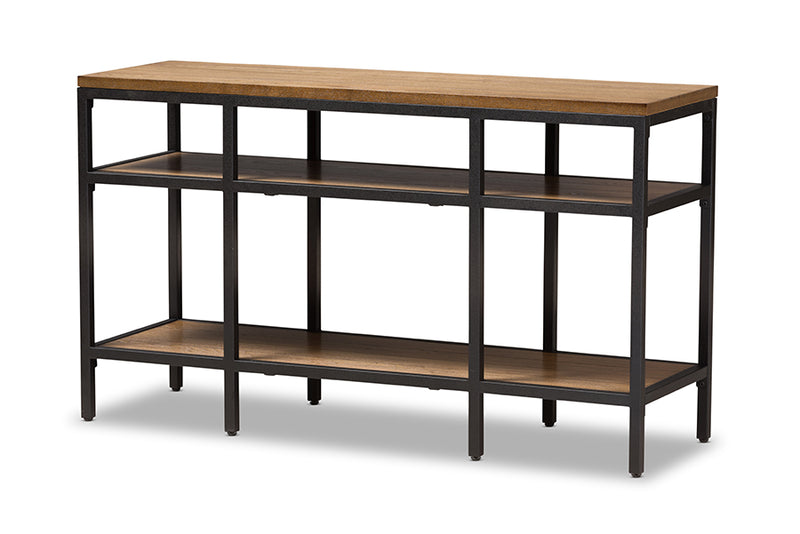 Hayate Rustic Industrial Style Oak Brown Finished Wood and Black Finished Metal Console Table