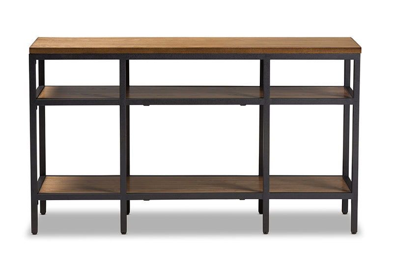 Hayate Rustic Industrial Style Oak Brown Finished Wood and Black Finished Metal Console Table