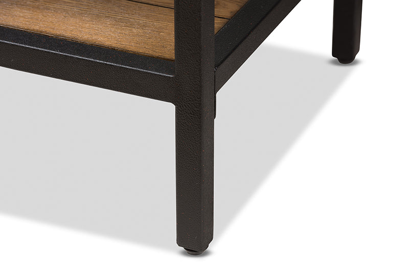 Hayate Rustic Industrial Style Oak Brown Finished Wood and Black Finished Metal Console Table