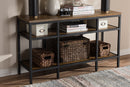 Hayate Style Oak Brown and Black Finished Metal Console Table Baxton