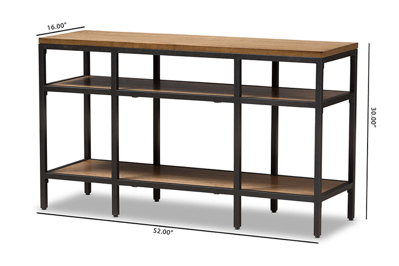 Hayate Rustic Industrial Style Oak Brown Finished Wood and Black Finished Metal Console Table