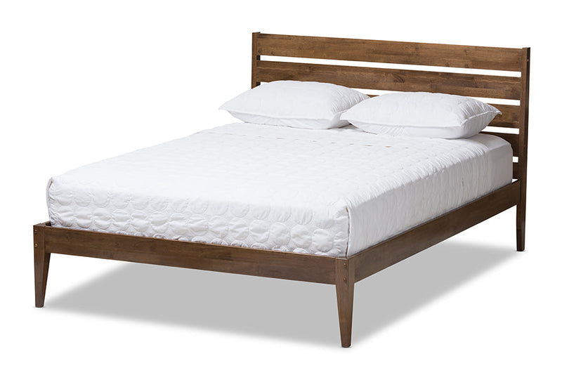Aster Solid Walnut Wood Slatted Headboard Style King Size Platform Bed Baxton