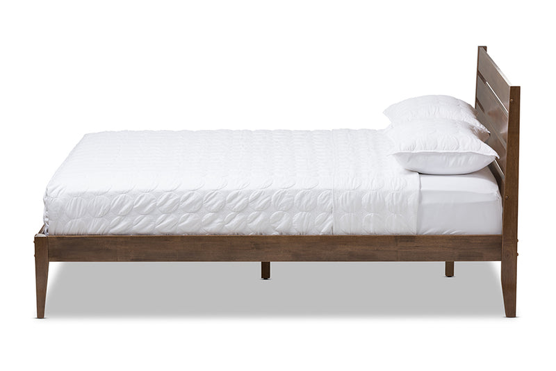 Aster Mid-Century Modern Solid Walnut Wood Slatted Headboard Style Full Size Platform Bed