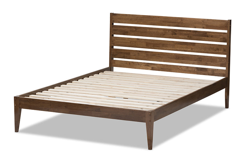 Aster Mid-Century Modern Solid Walnut Wood Slatted Headboard Style Full Size Platform Bed